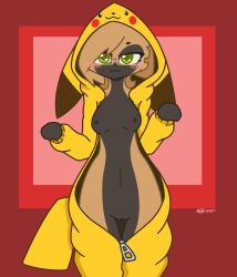 absurd_res alx_(alxdraws) alxdraws anthro blush clothing domestic_cat felid feline felis female hi_res looking_at_viewer mammal nipples onesie solo tail