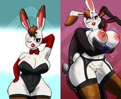 animal_crossing anthro armwear big_breasts bodily_fluids bow_tie breast_grab breasts brown_hair bunny bunny_costume bunny_girl cling closed_eyes clothing cole_(animal_crossing) costume cum cum_in_pussy cum_inside diamond_grenadier duo ejaculation elbow_gloves embrace female fishnet fishnet_legwear from_behind_position fur garter_belt garter_straps genital_fluids genitals gloves green_eyes hair hand_on_breast handwear hi_res hug hugging_from_behind jock_villager lagomorph legwear leporid lipstick makeup male male/female mammal nintendo nude one_eye_closed penetration penis playboy playboy_bunny playboy_outfit playboy_suit pussy rabbit red_lipstick sex snooty_villager standing standing_sex thick_thighs thigh_highs tiffany_(animal_crossing) vaginal_penetration white_body white_fur wink