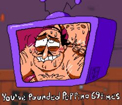 2boys anal_sex biting_lip comb_over gay hairy male_only offscreen_male peppino_spaghetti pixel_art pizza_tower sex_on_tv