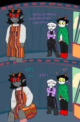 dialogue diaper diaper_under_clothing homestuck kanaya_maryam lileli messing messy_diaper public_diaper_messing rose_lalonde soiling soiling_diaper terezi_pyrope