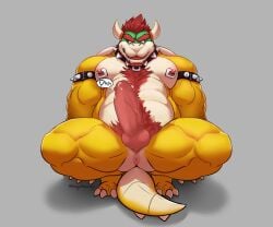 2022 abs anthro anus arm_support backward_arm_support barazoku big_muscles big_pecs bodily_fluids bowser chest_tuft crouching digital_media_(artwork) dripping english_text erection front_view full-length_portrait genital_fluids genitals heart hi_res hugothecorgo koopa looking_down male male_only mario_(series) muscular muscular_male nintendo nipple_piercing nipple_ring nipples onomatopoeia open_mouth pecs penis piercing portrait precum precum_drip pubes reclining ring_piercing scalie simple_background solo sound_effects spiked_tail spikes spikes_(anatomy) spread_legs spreading text tuft vein veiny_penis