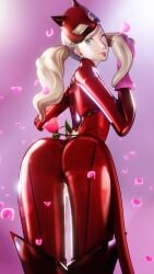 3d amateurthrowaway ann_takamaki ass cat_suit catsuit clothing female human pale_skin persona persona_5 phantom_thief_suit rose solo tongue_out