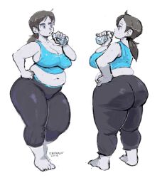 1girls alternate_body_type ass belly big_ass big_breasts black_hair breasts chubby chubby_female clothed clothing dreaminerryday fapolantern fat fat_woman female female_only nintendo ponytail solo tummy white_background white_skin wii_fit wii_fit_trainer yoga_pants