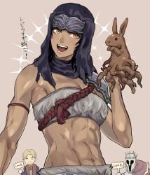 1girls 2boys abs athletic_female cleavage cute dark-skinned_female dark_skin easter easter_bunny elden_ring female female_only fromsoftware muscular muscular_female nepheli_loux pimopiomg sir_gideon_ofnir_the_all-knowing wholesome