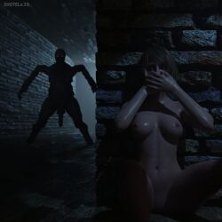 1girls 3d ashley_graham ashley_graham_(ella_freya) balls blonde_hair breasts capcom chubby_male claws detailed_background duo erection fangs female female_human female_human/male_monster genitals grey_body hair human humanoid imminent_interspecies imminent_rape imminent_sex light-skinned_female male male/female male_monster monster nipples nude open_mouth regenerator resident_evil resident_evil_4 resident_evil_4_remake shotela3d straight tongue tongue_out yellow_eyes