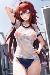 ai_generated big_ass big_breasts big_butt clothed_female_nude_male gym_uniform henryv3 high_school_dxd red_hair rias_gremory sports_bra sports_uniform twitter_username wet_clothes