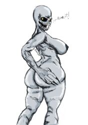 big_breasts breasts capcom chubby chubby_female dialogue edit fangs fcorcello female female_regenerator grey_body monster nightmare_waifu nipples open_mouth open_smile pussy pussy_juice regenerator resident_evil resident_evil_4 resident_evil_4_remake saimy69 smile solo thick_thighs