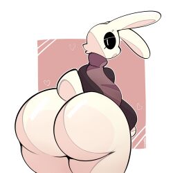 absurd_res anthro ass big_butt bottomless candyspine clothed clothing femboy fur hi_res huge_butt lagomorph leporid male mammal mokawuf rabbit scarf solo sweater topwear white_body white_fur