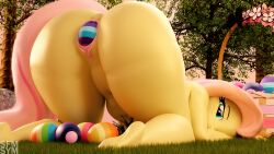 16:9 1girls 3d anthro ass ass_up big_butt digital_media_(artwork) easter easter_egg egg egg_laying female female_only fluttershy_(mlp) friendship_is_magic hasbro hi_res holidays huge_ass huge_butt looking_at_viewer my_little_pony naked nude solo straight_hair symm thick_thighs widescreen