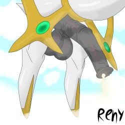 animal_genitalia animal_penis arceus balls big_balls big_penis bodily_fluids cum equine_genitalia equine_penis feral genital_fluids genital_focus genitals hi_res huge_balls huge_cock legendary_pokemon male nintendo penis penis_focus pokemon pokemon_(species) renyartz sky solo white_body