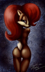 anthro archie_comics ass back_view chipmunk color female female_only fur furry hair mobian_(species) nude red_hair sally_acorn sega solo sonic_(series) sonic_satam sonic_the_hedgehog_(archie) sonic_the_hedgehog_(comics) sonic_the_hedgehog_(series) squirrel_amazing standing tagme