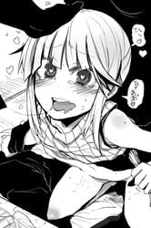 blush bottomless heart heart-shaped_pupils monochrome no_panties oral original sex sigama sigma_(artist) solo sweat symbol-shaped_pupils wavy_mouth