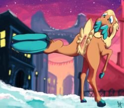 2018 anus ass blue_eyes cervine female feral gab0o0 hi_res mammal outside pussy reindeer solo them's_fightin'_herds velvet_reindeer_(tfh)