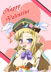 blonde_hair blue_eyes breasts chocolate dahlia_(rune_factory) elf food pointy_chin pointy_ears rune_factory rune_factory_3 valentine valentines_day vanilla