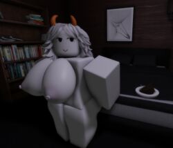 1girls 3d bed big_breasts cake elloboncho fanart female horns kay_(srnava) roblox robloxian tagme white_skin