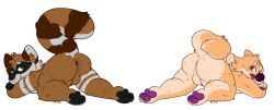 3_toes alpha_channel anthro anus ass ass_up balls black_anus canid canine canis domestic_dog duo feet fur genitals green_eyes majorpiece male mammal markings multicolored_body multicolored_fur nude pawpads presenting procyonid purple_eyes purple_pawpads raccoon raised_tail shiba_inu simple_background spitz striped_markings striped_tail stripes tail tail_markings toes tongue tongue_out transparent_background