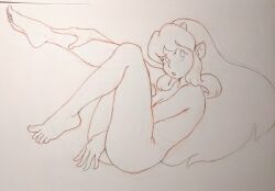 1girls 2019 ass long_hair lum nude skk solo_female traditional_media_(artwork) urusei_yatsura