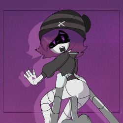 1boy 1girls ass blush drooling from_behind glitch_productions looking_back murder_drones penis purple_eyes purple_hair robot robot_girl sex small_waist tagme thad_(murder_drones) uzi_(murder_drones) white_body worker_drone