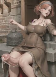 ai_generated armor balls big_breasts big_penis cum dress futa_only futanari masturbation medieval naughty_faun open_mouth solo_futa stable_diffusion tagme tattered_clothing