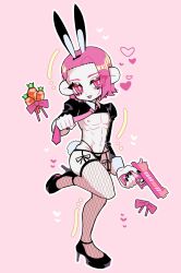 1123oxo black_nails bunny_boy bunny_ears bunny_tail chibi crossdressing feminine_male fishnet_thighhighs fishnets full_body garter_belt garter_straps gun high_heels kengan_(series) kengan_ashura male male_only male_playboy_bunny nail_polish necktie nikaido_ren pale-skinned_male pale_skin pink_eyes pink_hair reverse_bunnysuit shrug_(clothing) solo standing stockings thighhighs tongue_out twink weapon