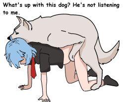 all_fours bestiality blue_hair canine cloted doggy_style doggy_style_position doggystyle feral_on_female forced_bestiality grim_reaper_hana_(guardian_tales) guardian_tales hana_(guardian_tales) interspecies rape red_eyes red_tie redraw rknight self_upload white_skin zoophilia