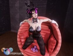 3d black_hair breasts bunny_costume bunny_girl bunnysuit doteipolice easter female juri_han purple_eyes stockings street_fighter