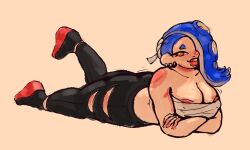 1girls alternate_breast_size bedroom_eyes big_breasts big_lips chubby chubby_female cleavage female female_focus female_only laying_down laying_on_stomach mostly_clothed nintendo plump_lips shiver_(splatoon) solo solo_female solo_focus splatoon splatoon_3 syllabunne thick_thighs voluptuous