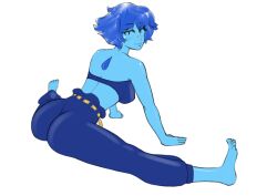 1girls ass barefoot blue_hair blue_skin clothed feet flexible lapis_lazuli_(steven_universe) numinex pants short_hair sitting sketch skin_tight smile solo spread_legs steven_universe