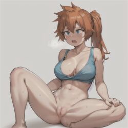 1girls ai_generated blush bottomless breasts female female_only itsuka_kendou kendou_itsuka medium_breasts my_hero_academia solo spread_legs vagina