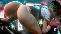 1boy 1girls 3d all_fours asian asian_female ass ass_focus ass_up big_penis blue_eyes breasts dark-skinned_male dark_skin dat_ass doggy_style face_down_ass_up female female_penetrated green_hair huge_cock interracial japanese_female kiriko_(overwatch) light light-skinned_female light_skin looking_back looking_pleasured male male_penetrating_female on_all_fours overwatch overwatch_2 partially_clothed sex team_overwatch vaginal_insertion vaginal_penetration vaginal_sex yakenaris