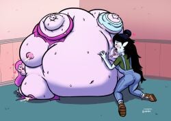 2girls adventure_time balloon_transformation body_inflation female_only inflation licking_pussy marceline multiple_girls princess_bubblegum spherical_inflation sunken_limbs vhite9