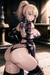 ai_generated armor ass blonde_hair blue_eyes breasts clothing female female female_only high_resolution knight large_ass large_breasts mature mature_female retromage solo thong very_high_resolution