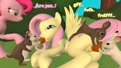 16:9 3d_(artwork) 4k absurd_res angry anus carrot carrot_in_ass carrot_in_mouth carrot_in_pussy comic dialogue digital_media_(artwork) earth_pony english_text equid equine female feral fluttershy_(mlp) food forest forest_background friendship_is_magic genitals group hasbro helping hi_res horse humor joke lagomorph leporid looking_at_another lying male male/female mammal my_little_pony nature nature_background olkategrin on_back on_side oral outside pegasus penetration pinkie_pie_(mlp) plant pony pussy rabbit sex source_filmmaker spread_wings standing talking_to_another text tree vaginal_penetration vegetable widescreen wings wrinkled_nose