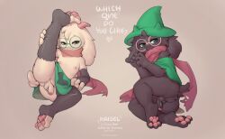 absurd_res anthro anthro_only anus clothing deltarune duo english_text eyewear footwear foreskin genitals glasses hat headgear headwear hi_res legwear male male/male male_only nipples penis raised_leg ralsei ralsei_with_black_fur ralsei_with_white_fur scarf socks spread_legs spreading stockings take_your_pick text tight_foreskin undertale_(series) yunlongchen