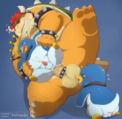 2023 3boys 96panda anal anal_sex anthro avian ball_lick balls bird blue_background blue_body blush bowser closed_eyes cock_ring collar crown erection feet gay gay_sex genitals group headgear hi_res kemono king king_penguin_(mario_movie) koopa licking male male/male male_only mario_(series) multiple_boys nintendo oral overweight overweight_male penetration penguin penguin_(mario) penis royalty scalie sex simple_background super_mario_bros._(2023_film) tongue tongue_out trio yaoi