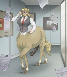 1boy adjusting_glasses animal_genitalia animal_penis beard blonde_hair blush bulletin_board carpet centaur computer documents equid equid_taur equine equine_genitalia equine_penis erection eyewear facial_hair frankly-art genitals glasses hair hallway hi_res hooves humanoid humanoid_taur jostein_(tors396) laptop male male_only mammal mammal_taur manboobs muscular muscular_male office paper pecs penis sigh sighing solo taur waist