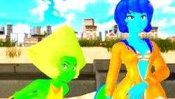 2girls 3d alien alien_girl animated ass_on_face beach big_ass bikini blue_hair blue_skin cartoon_network death_by_snoo_snoo facesitting female female_only gem_(species) green_hair green_skin hoodie jacket lapis_lazuli_(steven_universe) no_sound peridot_(steven_universe) prevence size_difference smothering steven_universe swimsuit tagme video yuri