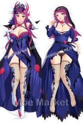 1girls alternate_costume ass_visible_through_thighs bare_shoulders bare_thighs beauty_mark bed black_panties breasts breasts_out choker cleavage collarbone dakimakura dakimakura_design elbow_gloves female female_only fire_emblem fire_emblem_engage fishnet_legwear fishnets gloves ivy_(fire_emblem) large_breasts long_hair looking_at_viewer moe_market mole mole_under_mouth nintendo on_back on_bed open_mouth panties pink_eyes pink_hair purple_hair shoulders skindentation smile solo thighhighs thighs underwear yuj