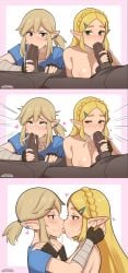 1girls 3boys 3koma after_fellatio artist_name bandage bedroom_eyes bisexual bisexual_fellatio bisexual_foursome bisexual_male blonde_hair blue_eyes blue_shirt blush border both_sexes_in_same_situation breasts breath_of_the_wild collarbone comic cum cum_drip cum_dripping_down_chin cum_dripping_from_mouth cum_in_mouth cum_inside cum_kiss cum_on_body cum_on_face cum_on_tongue dark-skinned_male dark_skin ear_piercing english_commentary erection eyelashes fellatio female female_supporting_yaoi femboy fingerless_gloves french_kissing gay girly gloves green_eyes hair_ornament hairclip handjob hands_on_ears hands_on_shoulders heart high_resolution highres hug interracial kissing light-skinned_female light-skinned_male light_skin link link_(breath_of_the_wild) long_hair looking_at_another looking_to_the_side lower_body male male/female medium_breasts multiple_boys nintendo nipples open_mouth oral overflow parted_bangs patreon patreon_username penis piercing pink_border pointy_ears ponytail princess_zelda rezodwel rolling_eyes shadow shiny_skin shirt short_sleeves signature simple_background snowballing straight the_legend_of_zelda the_legend_of_zelda:_breath_of_the_wild tongue tongue_out topless uncensored upper_body white_background yaoi zelda_(breath_of_the_wild)