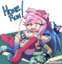 all-star_amy amy_rose baseball baseball_cap cum ejaculation footjob footjob_with_legwear footwear groping_breasts groping_from_behind senshion slugger_sonic sonic_(series) sonic_the_hedgehog sonic_the_hedgehog_(series) transparent_background