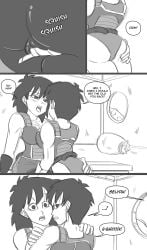 2girls black_and_white dragon_ball dragon_ball_super dragon_ball_z fingering fully_clothed funsexydragonball gine hands_on_ass lezdom milf monochrome mother seripa yuri