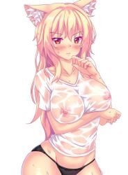 breasts cat_ears looking_at_viewer nottytiffy see-through tiffy tiffynyaa wet_clothing wet_t-shirt white_hair