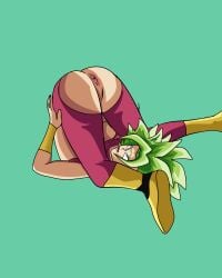 ahe_gao boots dragon_ball dragon_ball_super f3rπ∆π f3rnanr fusion_character green_hair kefla legendary_super_saiyan pants_open pussy saiyan super_saiyan super_saiyan_2