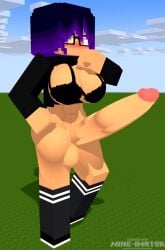 1futa 3d balls big_breasts big_penis black_t-shirt boots bra erect_penis futa_only futanari glasses horny_futa human humanoid mine-imator minecraft multicolored_eyes no_panties no_pants outside purple_hair shika_(uzuna) solo stockings tagme uzunaart