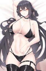 1girls azur_lane belly belly_button bikini black_bikini black_hair breasts female huge_breasts large_breasts light-skinned_female light_skin long_hair midriff navel pale-skinned_female pale_skin samip taihou_(azur_lane) taihou_(enraptured_companion)_(azur_lane) thighs