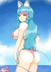 1girls ale_131 animal_ears beach bikini blue_hair chessivt clouds day female_only highres latam_virtual_youtuber long_hair looking_at_viewer looking_back mouse_ears mouse_girl mouse_tail ocean owozu pink_nails summer swimsuit virtual_youtuber yellow_eyes