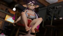 1boy1girl 3d animated barefoot beauty_mark bouncing_breasts callie_(splatoon) clothed clothing erect_penis feet female_focus foot_fetish footjob gripping_chair hooters hooters_uniform indoors inkling jos_bobot large_breasts light-skinned_female nintendo no_sound penis pointy_ears red_underwear splatoon splatoon_(series) tagme tentacle_hair video white_shirt yellow_eyes
