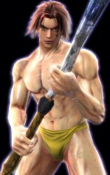 1boy abs athletic_male brown_hair fit_male kilik male male_only project_soul solo soul_calibur soul_calibur_ii soul_calibur_iii soul_calibur_vi speedo staff swimsuit swimwear weapon