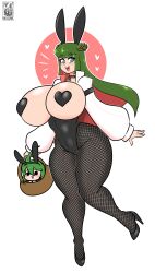 big_ass big_breasts blue_eyes breasts bunny_ears bunnysuit commission female female_focus female_only green_hair haloowl hearts heels rosso_(deaththesage) sage_(deaththesage) solo tagme tagme_(character) thick_thighs white_background