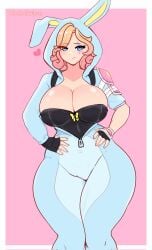 1girls alternative_costume big_breasts blonde_hair blue_eyes bodysuit breasts bunny_costume bunny_ears bunnysuit clothed female female_focus female_only fortnite fortnite:_battle_royale fortnite:_save_the_world hand_on_hip heart joshopaisen large_breasts light-skinned_female looking_at_viewer miss_bunny_penny_(fortnite) penny_(fortnite) shoulder_pads simple_background thick_thighs thighs undressing unzipped unzipped_bodysuit wide_hips